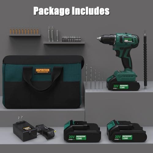 INSPIRITECH 20V Cordless Brushless Power Drill Set with 2 Batteries and Charger,3/8-Inch Chuck Electric Drill-Driver,22 Torque Setting,Drilling/Driver Bits and Tool Bag Included 8