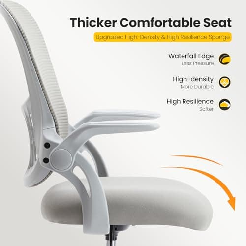 Sweetcrispy Tall Drafting Desk Chair - Ergonomic High Stool Computer with Adjustable Height and Comfy Lumbar Support, Office Rolling Counter with Flip-up Arm and Footrest, Grey 5