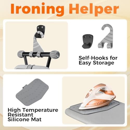 APEXCHASER Ironing Board, Compact Iron Board with Silicon Mat, Foldable Ironing Board with Heat Resistant Cover, 7 Height Adjustable, Space Saver Iron Board,13x43 Solid Grey 6