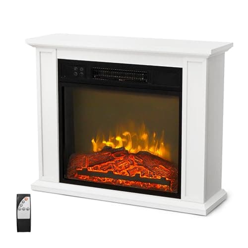 Bonnlo 27''W Freestanding Electric Fireplace Stove w/Remote & Timer, Realistic Fake Fireplace Heater w/ 6 Flame Colors, 5 Flame Brightness & Wood Mantel for Indoor Home Bedroom Living Room, 1400W