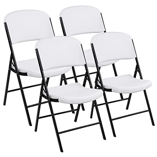 Elevon Folding Heavy Duty Plastic Chair with 500-Pound Capacity, White, 4-Pack