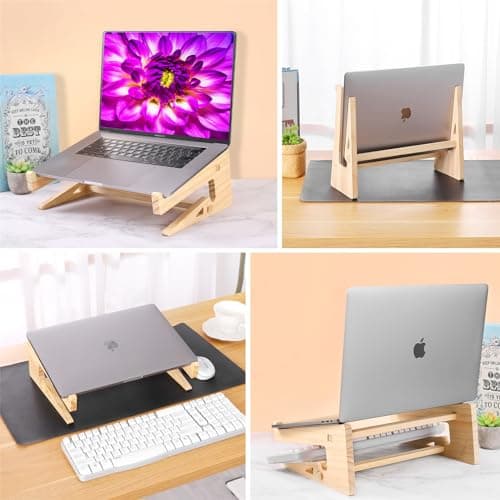 Wood Laptop Stand,Universal Computer Stands for Desk,Vertical Laptop Holder for MacBook Pro, Wooden Laptop Riser for MacBook Air, Dell, HP, Lenovo Compatible with 13.3 to 17.3 Inches All Laptops 3