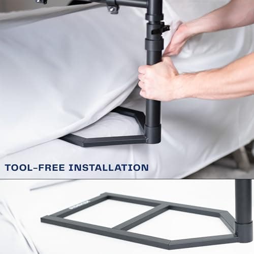 Height Adjustable Under Mattress 20 inch Bedside Desk, Works with Lofts and Beds Without Frames, Tilting Desktop, Fits Laptops, Books, and More, Black 6