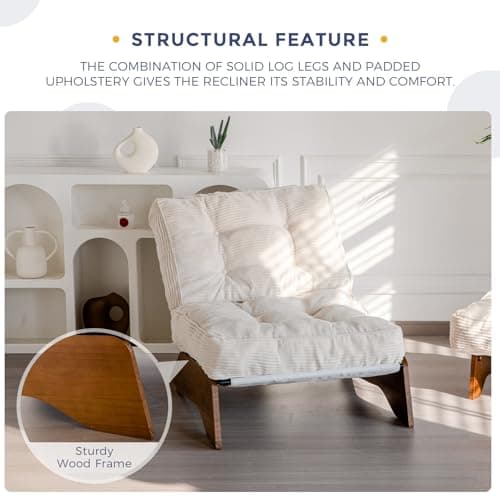 MAXYOYO Accent Chair with Ottoman Adjustable Backrest, Tufted Living Room Chair Upholstered Lounge Chair with Footrest Set, Modern Chair Cozy Reclining Chair for Reading Room, Beige 6
