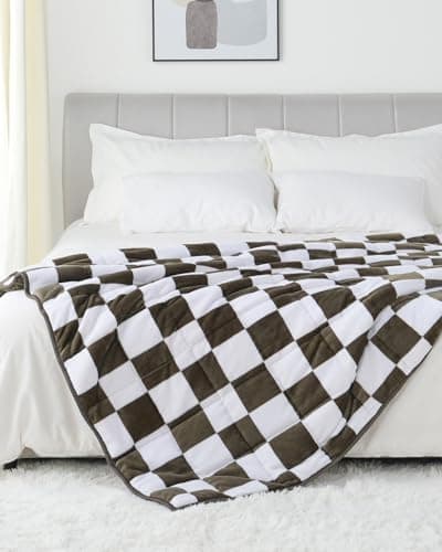 Stiio Sherpa Fleece Weighted Blanket for Adults 15 lbs Queen Size, Checkered Pattern Soft Fuzzy Warm Weighted Blankets for Calm and Sleep, Decorative Heavy Blanket, 60”x 80" Plaid Green 7