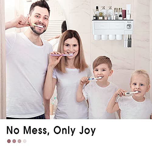 iHave Toothbrush Holders for Bathrooms, 4 Cups Toothbrush Holder Wall Mounted with Toothpaste Dispenser - Large Capacity Tray, 2 Cosmetic Drawer - Bathroom Organizer & Bathroom Accessories Set 7