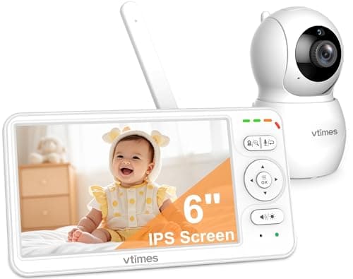 VTimes Baby Monitor with Camera and Audio, 6'' IPS Screen with 30-Hour Battery, Baby Monitor No WiFi Night Vision, ECO, 2-Way Audio, Pan-Tilt-Zoom, Baby Camera Monitor with 1000ft Range, Ideal Gift