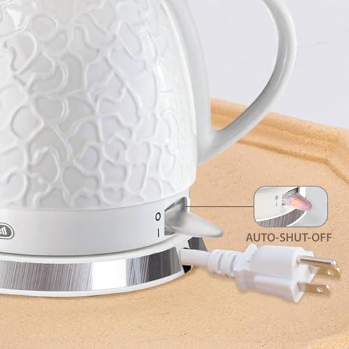 LONGSEED Ceramic Electric Kettle 1.0L(34oz), 1000W Fast Boiling, Automatic Shut-Off &, BPA-Free, Cordless Water Boiler, Boil Dry Protection, Pot with LED Indicator for Home Office Kitchen 5
