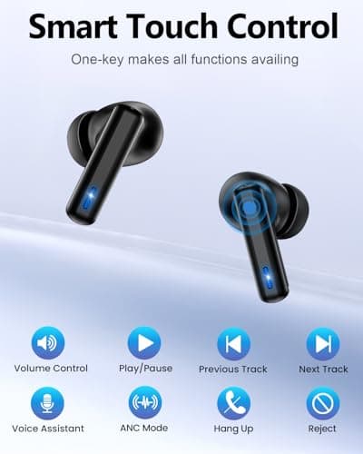 ZIUTY Wireless Earbuds Bluetooth Headphones, ANC/ENC Noise Cancelling, Ear Buds with Multifuntional Touch Screen, 40H Stereo Sound for Sports, IPX7 Clear Calls, 5 EQ for iOS Android (Jet Black) 8