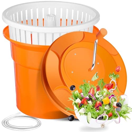 Pickmesh 5.5 Gallon/ 22 Qt Commercial Manual Salad Spinner Restaurant Large Fruit Vegetable Lettuce Spinner Lettuce Dryer Salad Washer with Extended Draining Tube
