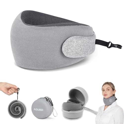 AOUBEI Compact Travel Neck Pillow with Chin Support, Portable Neck Pillow Airplane with Adjustable Strap & Washable Cover, Relieves Pain & Pressure for Quick Trips, Office, Car & Home Use