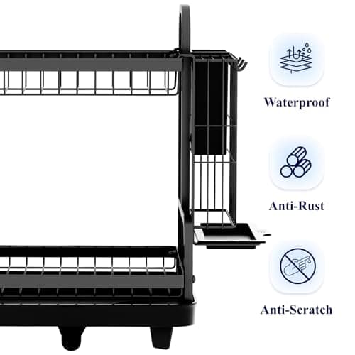 Kitsure Dish Drying Rack, Multifunctional, Rustproof with Drainboard, Space-Saving 2-Tier with a Large Capacity for Kitchen Counter 7