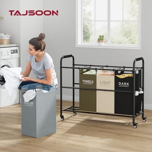 Tajsoon 4 Bag Laundry Sorter Cart, 4 Section Laundry Hamper Sorter with Heavy Duty Lockable Rolling Wheels, Laundry Separator Hamper with Removable Bags for Dirty Clothes Storage, 4 Colors 2