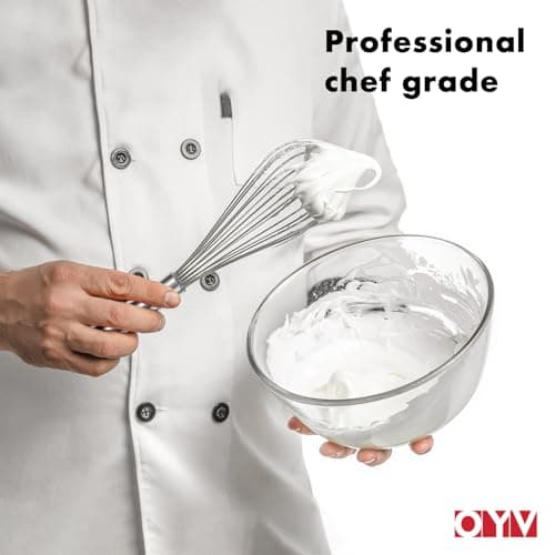OYV 18/10 Stainless Steel Whisk, Ergonomic Handle, Dishwasher Safe Metal whisk, Professional Whisk for Kitchen Cooking, Perfect for Blending, Whisking, Baking, and Beating, 10-Inch Wire Wisk 9