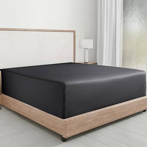 California Design Den Queen Fitted Sheet Only, Soft 100% Cotton Sateen, Deep Pocket, Durable All-Around Elastic, Head/Foot Side Indicators, Queen Size Fitted Sheet - Dark Grey (Black Tone)
