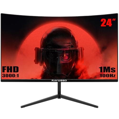 Raywego 24 inch Curved Monitor 100Hz 1ms, Computer Gaming Monitor FHD 1920×1080P,3000:1 Contrast Ratio, with FreeSync & Eye-Care Technology, HDMI×1,VGA×1 for Gaming Home Office,Wall Mount Install