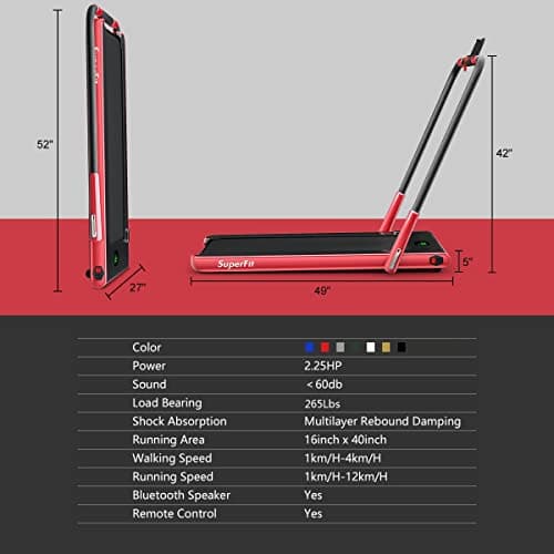Goplus 2 in 1 Folding Treadmill, 2.25HP Under Desk Electric Superfit Treadmill, Installation-Free with APP Control, Remote Control, Blue Tooth Speaker and LED Display, Walking Jogging for Home Red 7