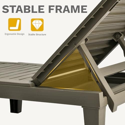 DWVO Outdoor Chaise Lounge with Cushion, Patio Chaise Lounge Chair Set of 2 w/ 5-Level Backrest, Lounge Chair for Garden, Pool, Beach and Patio, Easy Assembly & Lightweight (Taupe) 5