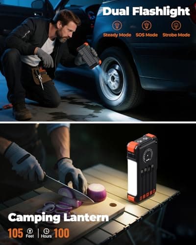 BLAVOR Solar Power Bank with Hand Crank and 4 Cables, 20000mAh Wireless Portable Charger with USB C & Camping Light, 20W Fast Charging Battery Pack for iPhone, iPad, Samsung, All Mobile Phones 5