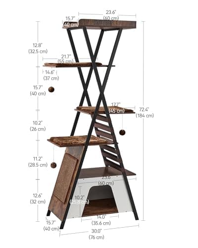 FourFurPets 72.4" Modern Cat Tower for Indoor Cats - Multi-Level Condo With Caves, Tall Tree With Scratching Board, Wooden Tower With Large Perch, Removable Pads, Rustic Brown 5
