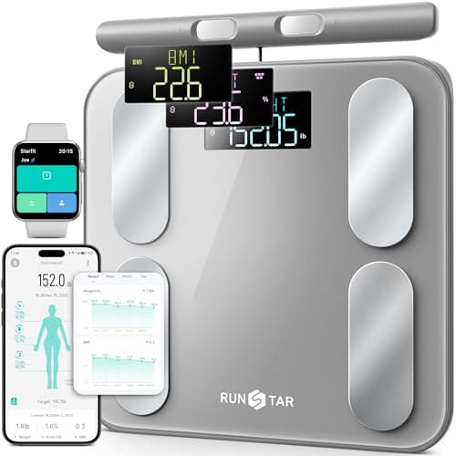 RunStar Digital Bathroom Scale for Body Weight, Body Fat, BMI 28 Measurements, Innovative 8-Electrode Smart Scales FSA&HSA Eligible with Voice Prompt Function High Accurate Bluetooth Weight Machine