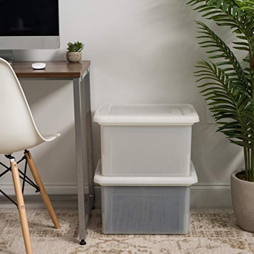 IRIS USA File Box, Plastic File Organizer with Lids for Letter/Legal File, Portable Document Box For Moving, Storage Bin with Durable and Secure Lid, Stackable Nestable BPA-Free, Pearl 35 Qt. 4 Pack 9