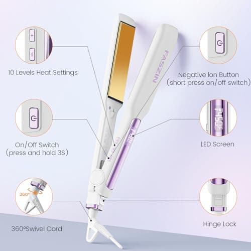 Faszin Professional Hair Straightener, 1.65inch Wide-Plate, Titanium Negative Ion Flat Iron, 30s Rapid Heating, LED Real-Time Temp Display, Wide Voltage & 10 Adjustable Temperature Levels (260-450℉) 7