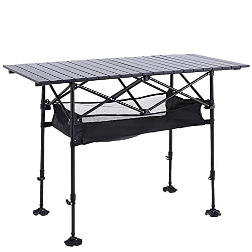 ALPHA CAMP Portable Camping Table, Adjustable Aluminum Folding Table for Picnic, BBQ, Outdoor, Black, 21.65D x 33.07W x 26.77H in