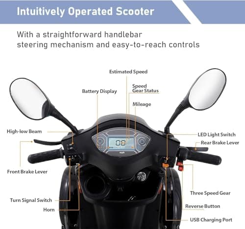 Mobility Scooters for Seniors & Adults 500lbs Capacity - 800W All Terrain Electric Powered Mobility Cart - Heavy Duty Mobility Scooter for Elderly w/Charger Remote Keys (Blue) 7