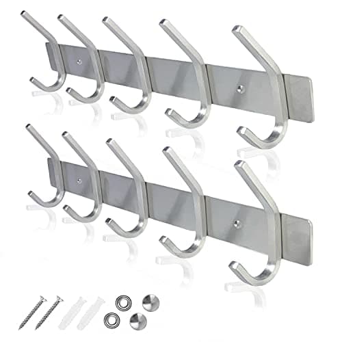 GlazieVault Coat Rack Wall Mount - Stainless Steel (2 Pack) - Heavy Duty Hooks for Hat, Towel, Robes, Jacket, Clothes - Bathroom, Entryway Hanger
