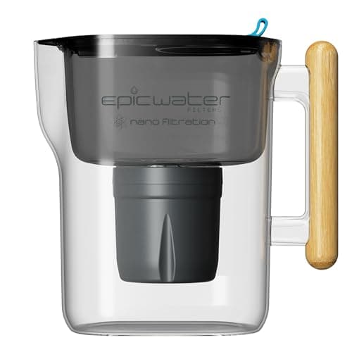 Epic Nano XP | Water Filter Pitchers for Drinking Water | 10 Cup | 150 Gallon Filter | Gravity Water Filter (Black & Bamboo)