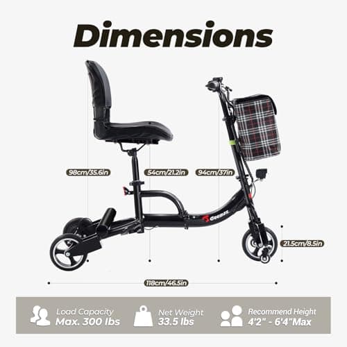 3 Wheel Mobility Scooters for Adults, Upgrade Anti-Tip Footrests 250W 36V 5.2AH 13 Mile Range Foldable Mobility Scooter for Seniors, Supports 300 lbs 7