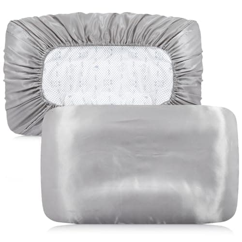 2 Packs Satin Pillow Cases, White Silk Pillow Cases Elastic Band Travel Pillow Cover Soft Silk Pillow Case Satin Pillowcase for Hair Skin Pillow Cases Standard Size/Queen Fit for Various Pillow