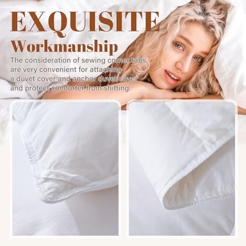 Cosybay Oversized Queen Size Feather Down Fiber Comforter - Ultra Soft 100% Cotton Duvet Insert, All Season Hotel Luxury Bedding Comforter with Corner Tabs, 98"x98" White 5