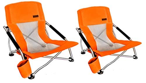 Nice C Chair Beaches, Beach Chairs for Adults 2 Pack, Low Beach Chair, Sling, Folding, Portable, Concert, Kids, Boat, Sand Chair with Cup Holder & Carry Bag (Set of 2 Orange)