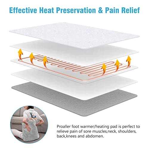 Electric Heated Foot Warmer Soft Flannel Foot Heater with 2h Auto Off & 3 Heat Levels Full Body Use Heating Pad for Feet, Abdomen, Cramps, Pain Relief Pocket Design 16" x 22" Grey 6