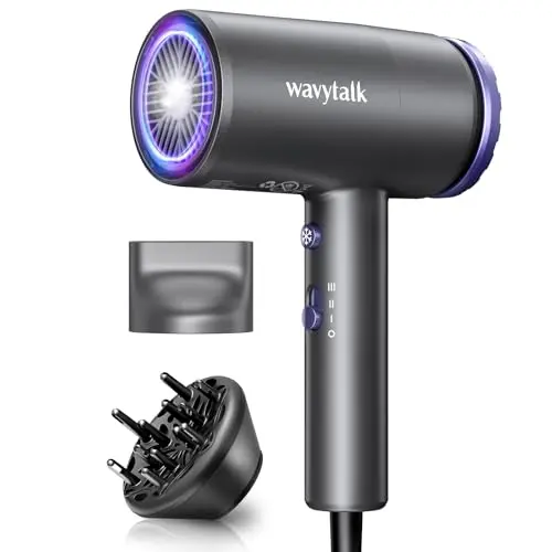 Wavytalk Hair Dryer with Diffuser 1875W Ionic Blow Dryer for Fast Drying with Concentrator Lightweight, Purple.
