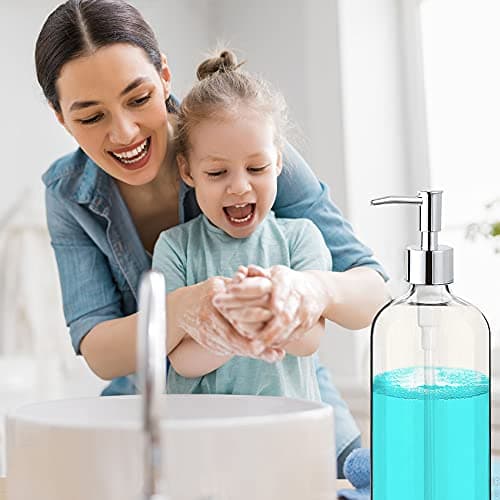 Clear Soap Dispenser with Rust Proof Pump, Waterproof Labels (2 Pack,16 Oz), Plastic Hand Soap Dish Soap Dispenser for Kitchen Bathroom 6