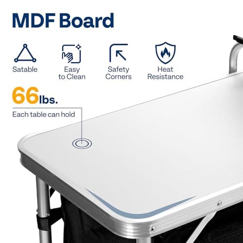 VIVOHOME Folding Camping Kitchen Station Table with Storage Organizer, 2 Side Tables, Stainless Steel Windscreen, Outdoor Portable Cook Station for BBQ, Picnics 6