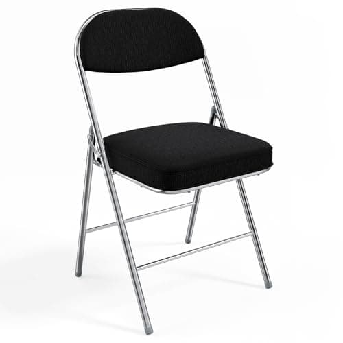 VINGLI Folding Chairs with Padded Seat & Backrest, Metal Frame, Durable Corduroy Fabric, 350 lbs Capacity, Set of 1, Black – Ideal for Weddings, Parties, Office Events