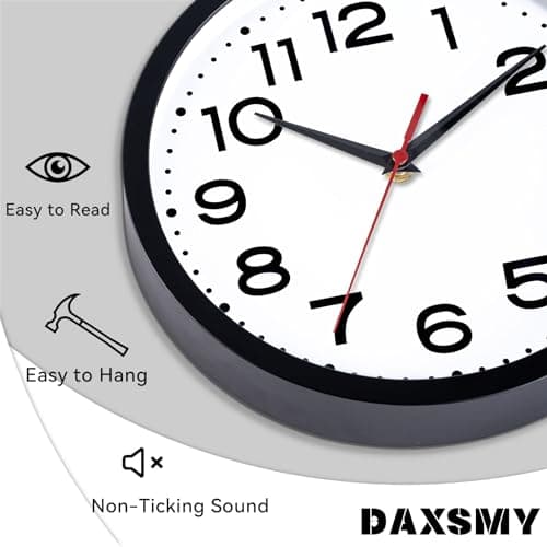 DAXSMY Wall Clock Silent Non-Ticking Modern Clock Battery Operated 8 Inch Small Classic Analog Decorative for Kitchen, Living Room, Office, Bedroom, Bathroom (Black) 6