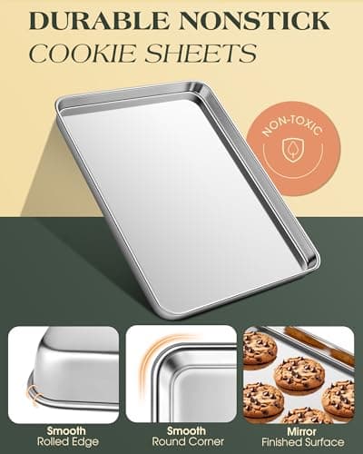 Baking Sheet Set of 2, Commercial Grade Stainless Steel Cookie Sheets for Baking, 18 x 13 Inch Thicker Large Baking Pans Oven Tray, Warp Resistant Nonstick Half Sheet Pan, Nontoxic & Heavy Duty 5