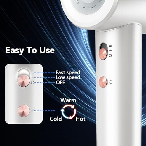 High Speed Hair Blow Dryer｜Professional Salon Grade Air Speed, Negative Ion Hair Care｜Quiet Design｜Suitable for Thick Hair/Styling with Nozzle & Diffuser, Long Motor Lifespan 5