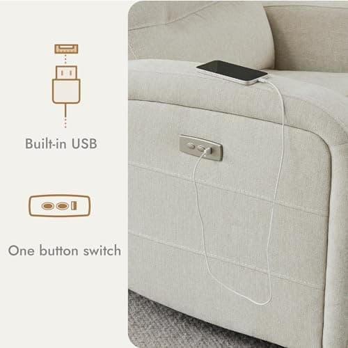 Watson & Whitely Swivel Power Recliner Glider Rocker, Nursery Recliner with Charging Port for Living Room, Fabric in Linen 8