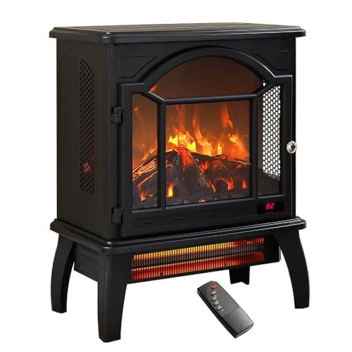 KOFOHON Freestanding Electric Fireplace Heater,Portable Infrared Fireplace Stove with 4 Types of 3D Realistic Flame Effects,Adjustable Temperature Compact Indoor Space Heater,Timer&Remote,22"-1500W
