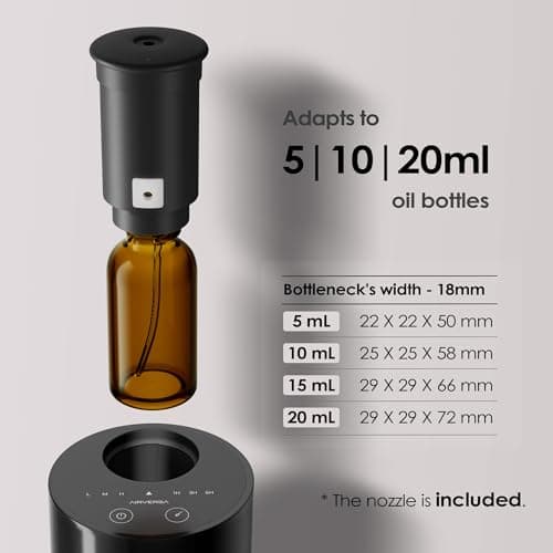 Airversa Waterless Diffuser for Essential Oil, Car Diffsuer, Battery Operated Nebulizer, 0.7 Fl Oz/ 20mL, Mini Scent Air Machine, 3 Timers & 3 Mist Levels for Home, Room, Car, Office - AN6 Black 6