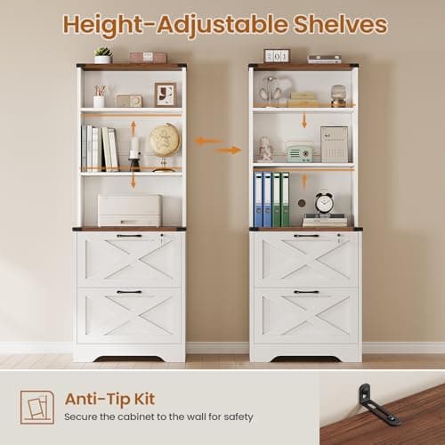 SEDETA 2 Drawer File Cabinet with Lock, Wood Filing Cabinet fits Letter, Legal, A4 Size, Hanging File Folders, Farmhouse File Cabinets for Home Office with Adjustable Storage Shelf, White 5