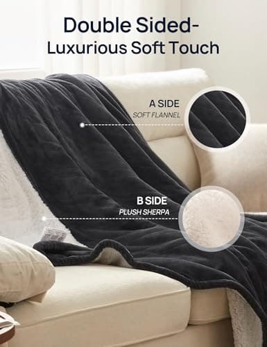 Westinghouse Electric Throw Blanket with Foot Pocket for Adults, Soft Flannel to Sherpa Heated Throw with 6 Heating Levels & 2-10 Hours Time Settings, Fast Heating & Machine Washable, 50x62, Charcoal 6
