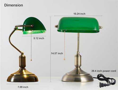 DIVEKID Bankers Lamp, Green Desk Lamp with Pull Chain Switch, 3 Lighting Color Mid Century Banker's Desk Light for Home Office Library Christmas (Green Plastic Lampshade) 6