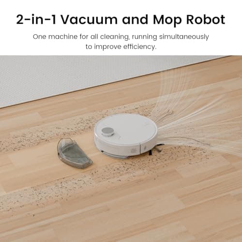 Automatic Vacuum Robot, 180 Mins Runtime, 6000pa Powerful Suction, Self-Charging, App/WiFi, Robot Vacuum and Mop 2 in 1 with 270ml Watertank and 500ml Dustbin, For Hard Floor, Pet Hair, Carpet, White 6